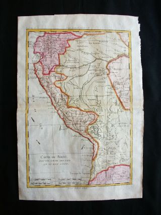 1770 Bonne - Orig.  Map Of South America,  Peru,  Lima,  Ecuador,  Bolivia,  Colombia