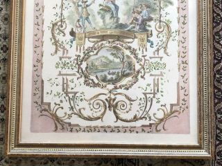 1930’s French Romantic Hand Colored Lithograph In Wood Frame 3