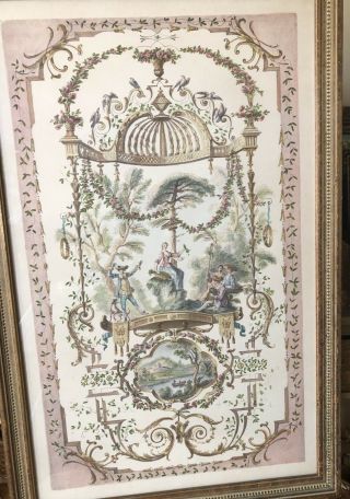 1930’s French Romantic Hand Colored Lithograph In Wood Frame 8