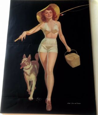 Vintage Walt Otto Litho Print Calendar Top Nude Pin Up Girl Hook Line & Sinker