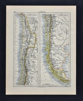 1895 Johnston Map Chile Santiago Patagonia Brazil Rio De Janeiro Salvador Recife