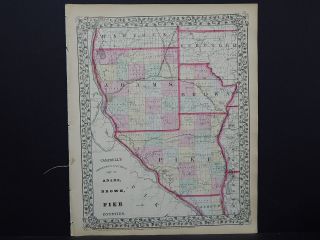 Illinois Antique Map,  1869 Counties Of Adams,  Brown,  & Pike M9 78