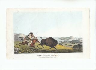 Rare 1848 Mckenney & Hall Hand Colored Octavo Print: Hunting The Buffalo