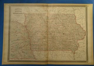 Vintage 1885 Iowa - Nebraska Map Old Antique Johnson 