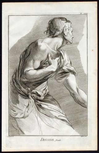 Antique Print - Art School - Drawing - Study - Diderot - Defehrt - 1751
