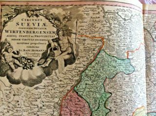 Swabia Germany Rhine River France Switzerland 1720 Homann Antique Engraved Map