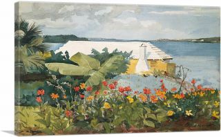 Flower Garden And Bungalow - Bermuda 1899 Canvas Art Print By Winslow Homer