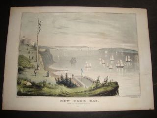 Rare Folio Sized Hand Colored Currier & Ives Folio Print C.  1869: York Bay