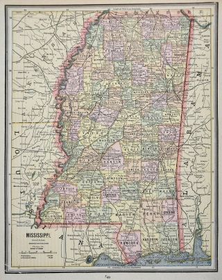 1891 Cram Map - Mississippi Jackson Natchez Tupelo Biloxi Pascagoula Yazoo City 2