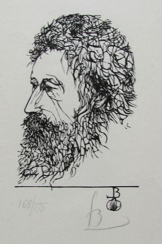Leonard Baskin Orig.  Pencil Signed Wood Engraving 168/175 William Morris