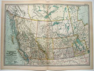 1897 Map Of Western Canada By The Century Company.  Antique Map