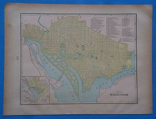 Vintage 1899 Washington Dc Map Old Antique Atlas Map 20819