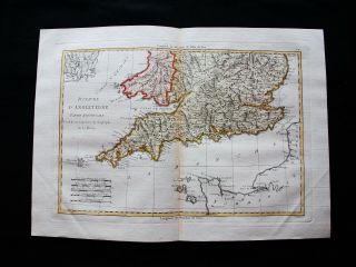 1789 Bonne - Rare Map Of United Kingdom,  English Channel,  South England,  Wales Uk