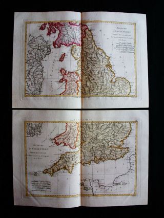 1789 BONNE - rare map of UNITED KINGDOM,  ENGLISH CHANNEL,  SOUTH ENGLAND,  WALES UK 4