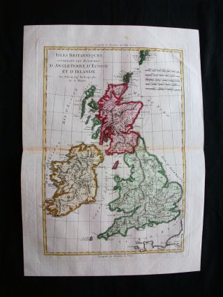 1789 Bonne - Rare Map Of United Kingdom,  England,  Wales,  Scotland,  Ireland,  Uk