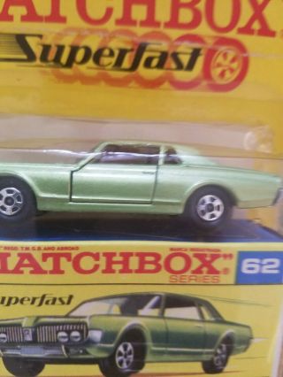 Matchbox Lesney 62 Mercury Cougar Superfst Blister Pack Fred Bonner Corp.  1969
