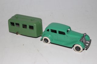 Tootsietoy 1934 Ford Sedan With Camper Trailer,  Green,  Restored 2