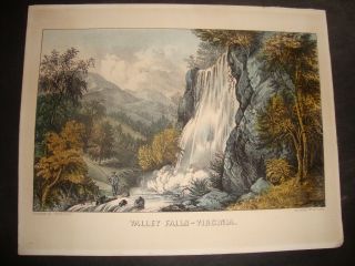 Rare Hand Colored Currier & Ives Folio Print C.  1869: Valley Falls - Virginia