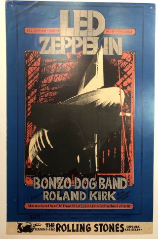 Bg 199 Led Zeppelin/rolling Stones Concert Poster Randy Tuten 1969