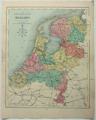 1878 Map Of The Netherlands By William Hughes & John Dower.  Hollantique