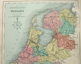 1878 Map of the Netherlands by William Hughes & John Dower.  HollAntique 3