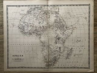 1869 Africa Antique Hand Coloured Map By A.  K.  Johnston 150 Years Old