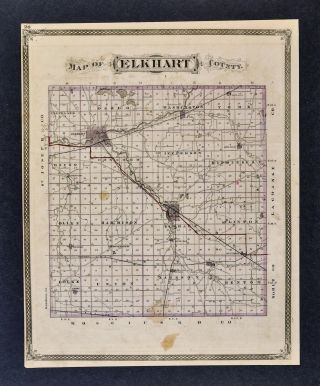 1876 Indiana Map - Elkhart County - Goshen Bristol Locke Benton Middlebury In