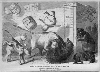 Wall Street Battle Of Bulls And Bears Gold Pork Cotton Flour 1864 Humpty Dumpty
