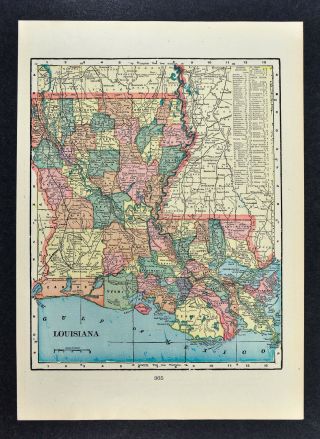 C 1900 George Cram Map Louisiana Orleans Baton Rouge Shreveport Lake Charles