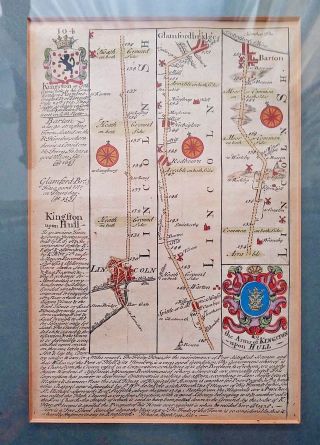 Antique 1715 E.  Bowen Road Map Of Lincoln To Barton,  Framed