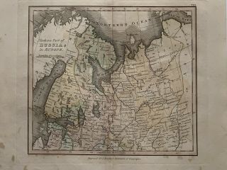 1813 North Russia Antique Hand Coloured Map 206 Years Old By J.  H Franks