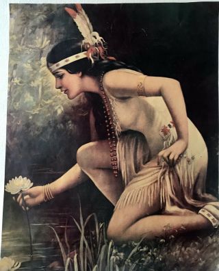 Vintage Native American Indian Maiden Litho Print Calendar Top Fox Hiebel Arthur