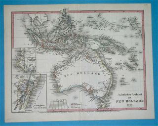 1858 Map Australia Papua Guinea,  Holland Tasmania East Indies