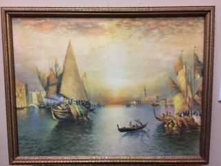 Richard Dey De Ribcowsky Lithograph Venice With Boats Oil Painting Print Italy