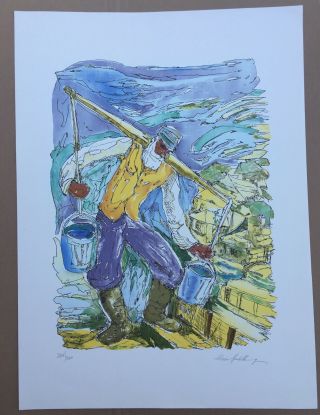 Chaim Goldberg Signed Lithograph Water Carrier Israel Artist Limited
