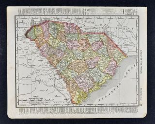 1895 Rand Mcnally Map - South Carolina - Columbia Charleston Beaufort Greenville