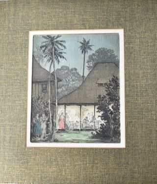 Leon Pescheret HOUSE WITHOUT A KEY Honolulu Hawaii 1949 Colored Etching 2