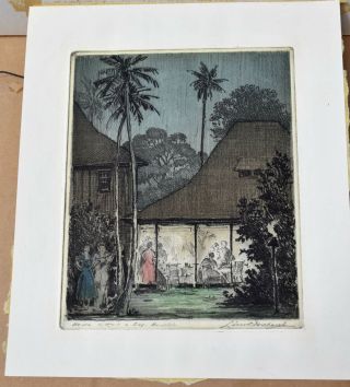 Leon Pescheret HOUSE WITHOUT A KEY Honolulu Hawaii 1949 Colored Etching 3