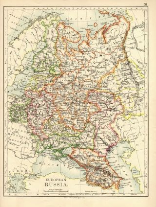 Antique Map European Russia W.  & A.  K.  Johnston 1897 120,  Years Old