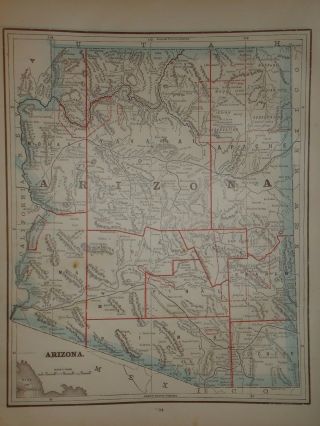 Vintage 1891 Arizona Territory Map Old Antique Atlas Map S&h 1891/032717
