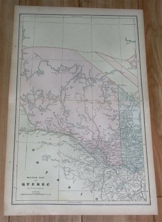 1890 Antique Map Of Quebec Ottawa Outaouais Pontiac Ontario Canada