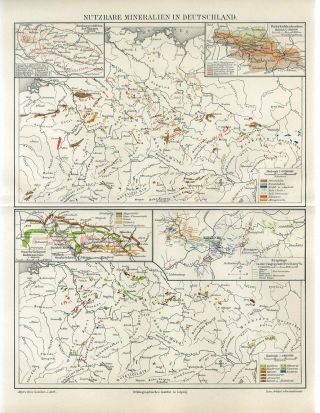 1895 Germany Geology Useful Mineral Resource Minerals Antique Map