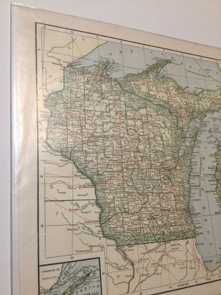 1891 International Cyclopedia Michigan And Wisconsin Map 11 1/2”x 9 1/4”