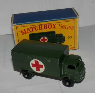 1960s.  Matchbox.  Lesney.  63 Military Army Ambulance.  In D Type Box.  All