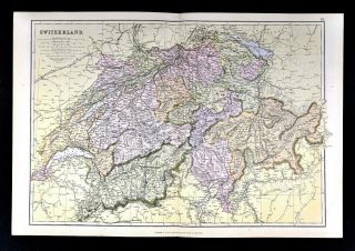 1883 Blackie Map - Switzerland - Geneva Zurich Maderhorn Mount Blanc Europe Alps