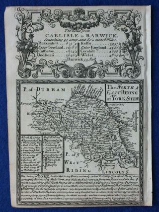 Antique County Map,  North & East Ridings Of Yorkshire,  E.  Bowen,  C.  1724