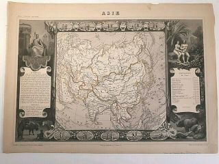 Asia 1852 Antique Illustrated Pictorial Map Levasseur China India Japan Arabia