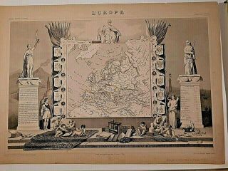 Europe 1852 Antique Illustrated Pictorial Map Levasseur Europa Italy Poland