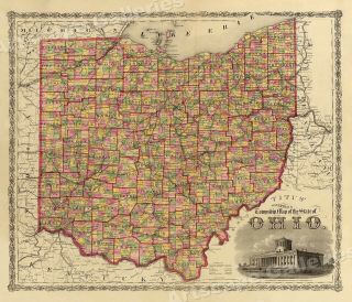 1863 Ohio Township And Coutny Historic Vintage Style Wall Map - 24x28