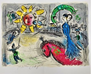 Marc Chagall Pencil Signed Color Lithograph Circus 1977 Mourlot Framed